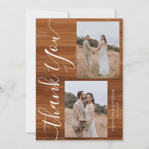 Einfach rustikales Holz Elegant Script 5 Fotos Hoc Dankeskarte