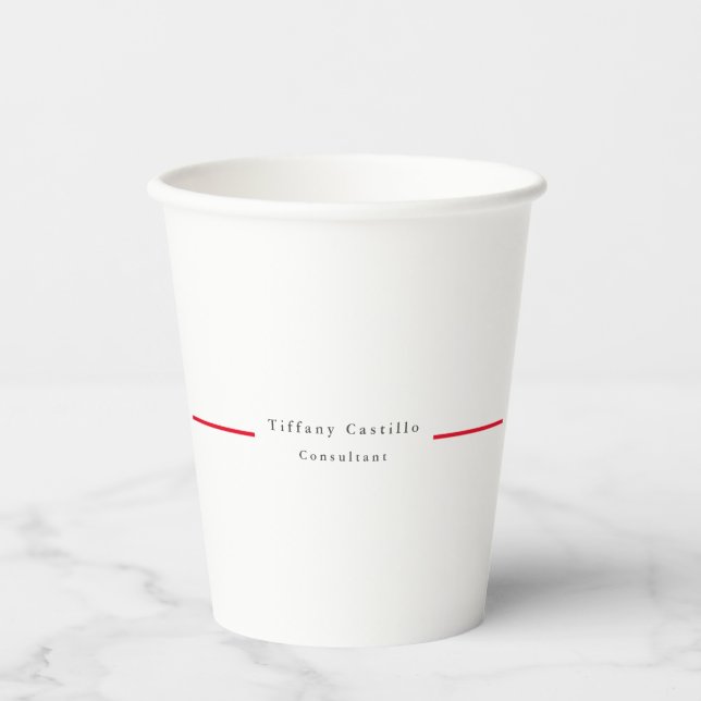 Einfach Schlicht Elegantes Rotes Weiß Minimalistis Pappbecher (Vorderseite)
