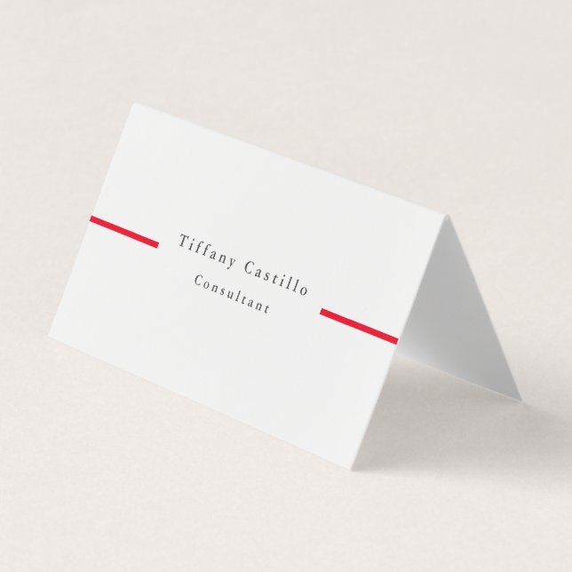Einfach Schlicht Elegantes Rotes Weiß Minimalistis Visitenkarten (Vorderseite)