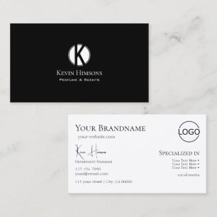 Einfach Schlicht Schwarz-weiß mit Monogram und Log Visitenkarte