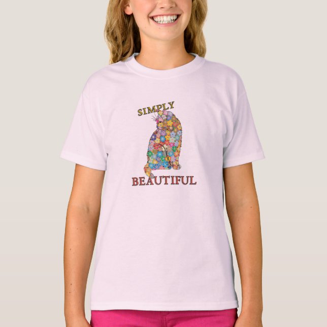 Einfach schöne farbenfrohe Blume Cat Liebe T-Shirt (Vorderseite)