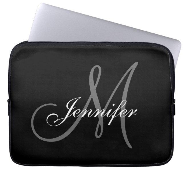 EINFACH, SCHWARZ, GRATIS IHR MONOGRAM IHREN NAMEN LAPTOPSCHUTZHÜLLE (Vorderseite)