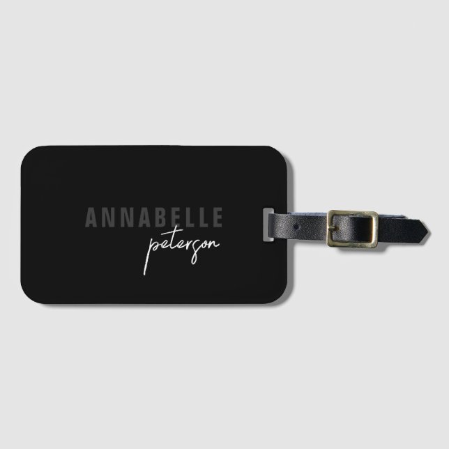 Einfach Schwarz Minimalistisch Personalisiert Gepäckanhänger (Vorderseite (Horizontal))