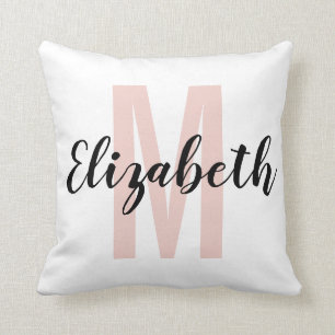 Einfach Schwarz Rosa Handschrift Monogramm Kissen