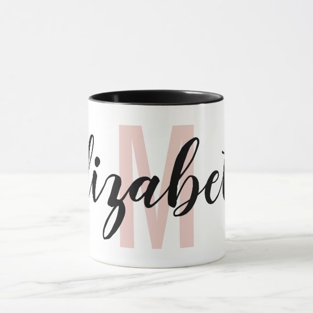 Einfach Schwarz Rosa Handschrift Monogramm Tasse (Zentrum)