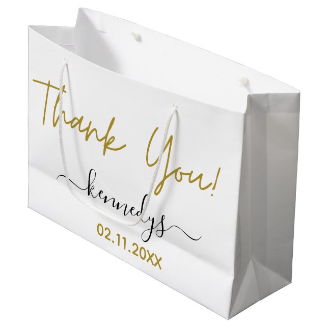 Einfach Schwarz und Gold Vielen Dank Individuelle  Große Geschenktüte (Vorderseite Schrägansicht)