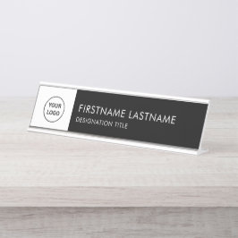Einfach Schwarz und Weiß - Logo, Name, Titel hinzu Schreibtischnamensplakette