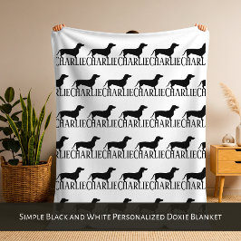 Einfach Schwarze und Weiße Personalisierte Doxie-D Fleecedecke