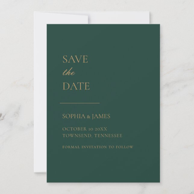 Einfach Smarald Green Gold Typografie Moderne Save The Date (Vorderseite)
