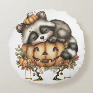 Einfach so herumhängend, Sleepy Racoon Rundes Kissen