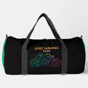 Einfach Spaß haben, bunter Motorradfahrer Duffle Bag