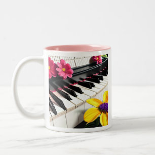 Einfach Spielen   Klavier und bunte Blumen Zweifarbige Tasse