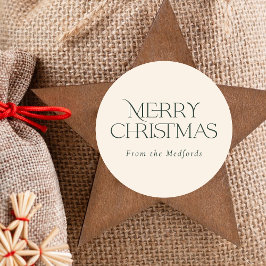 Einfach stilvoll frohe Weihnachten | Grünes Elfenb Runder Aufkleber