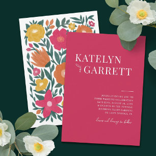 Einfach stilvolle Art Magenta Floral Rücken Hochze Einladung