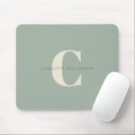 Einfach Stilvolle Chic Monogram Name in Sage Green Mousepad<br><div class="desc">Einfache, stilvolle Chic Monogram Name in Sage Green Mouse Pad</div>