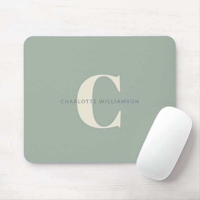 Einfach Stilvolle Chic Monogram Name in Sage Green Mousepad (Mit Mouse)