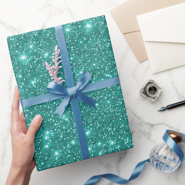 Einfach stilvoller Glam Türkis Sparkling Glitzer Geschenkpapier (Schenken)