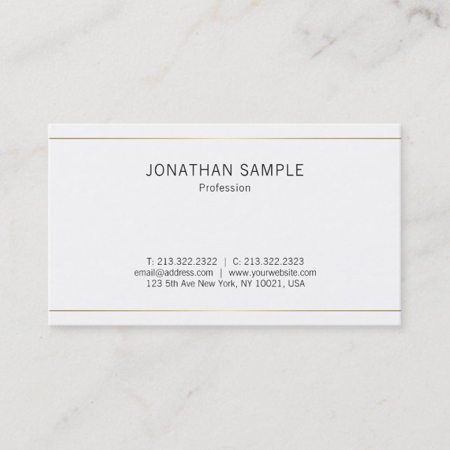 Einfach stilvolles Design Gold White Trendy Schlic Visitenkarte (Vorderseite)