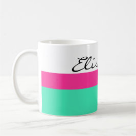 Einfach Streifen rosa Minze + Ihr Name / Ideen Kaffeetasse