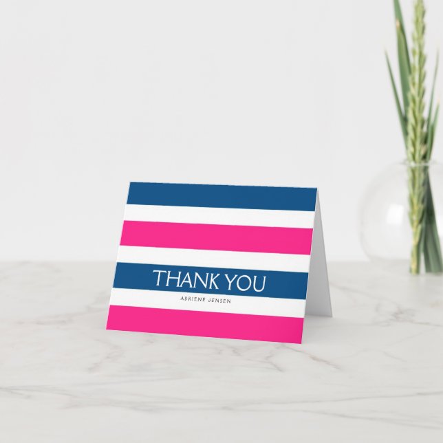 Einfach Streifen Vielen Dank Note Card / Navy Pink Dankeskarte (Vorderseite)