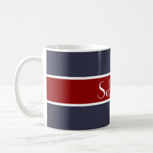 Einfach Stripes dunkelrot + Ihr Backgr. Name Kaffeetasse