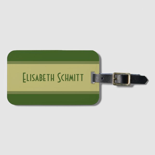 Einfach Stripes khaki grün + Ihr Backgr. Name Gepäckanhänger (Vorderseite (Horizontal))