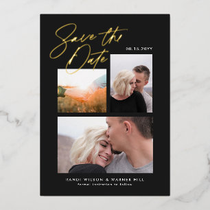 Einfach & Stylisch Drei-Fotos Hochzeitsankündigung Folieneinladung