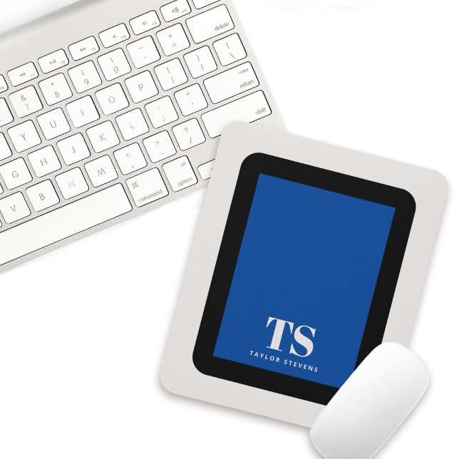 Einfach stylischer Monogram Farbblock Blau Mousepad (Von Creator hochgeladen)