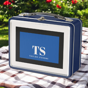 Einfach stylischer Monogram Farbblock Blau Schwarz Metall Brotdose