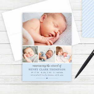Einfach Sweet Blue Baby Boy Foto Collage Birth Ankündigung