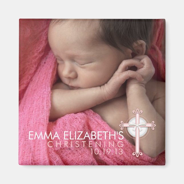 Einfach Sweet Cross Christening Foto Keepake Magnet (Vorne)