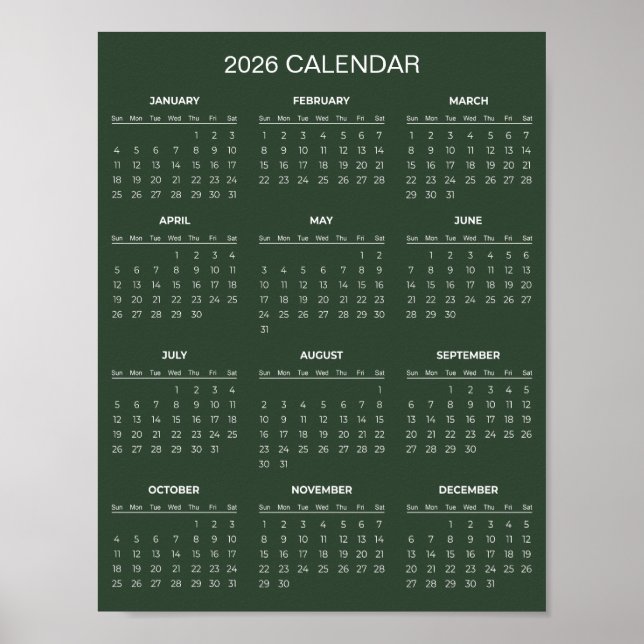 Einfach und Elegant 2026 Kalender |  Poster (Vorne)