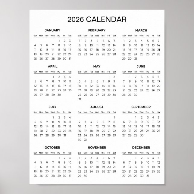 Einfach und Elegant 2026 Kalender |  Poster (Vorne)