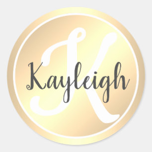 Einfach und Elegant Leichtes Gold Monogramm Name Runder Aufkleber