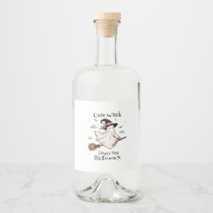 Einfach und elegant Niedlich Hexe erstes Halloween Alkoholflaschenetikett