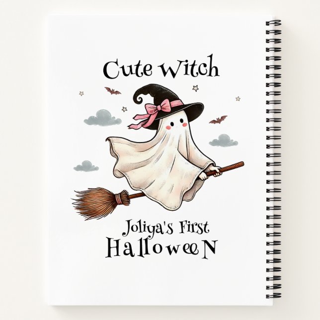 Einfach und elegant Niedlich Hexe erstes Halloween Notizbuch (Rückseite)