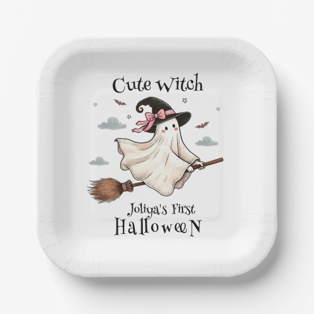 Einfach und elegant Niedlich Hexe erstes Halloween Pappteller (Vorderseite)