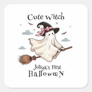 Einfach und elegant Niedlich Hexe erstes Halloween Quadratischer Aufkleber