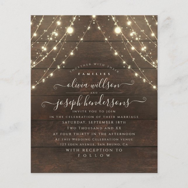 Einfach und elegant Rustikales Holz Licht Hochzeit Flyer (Vorne)