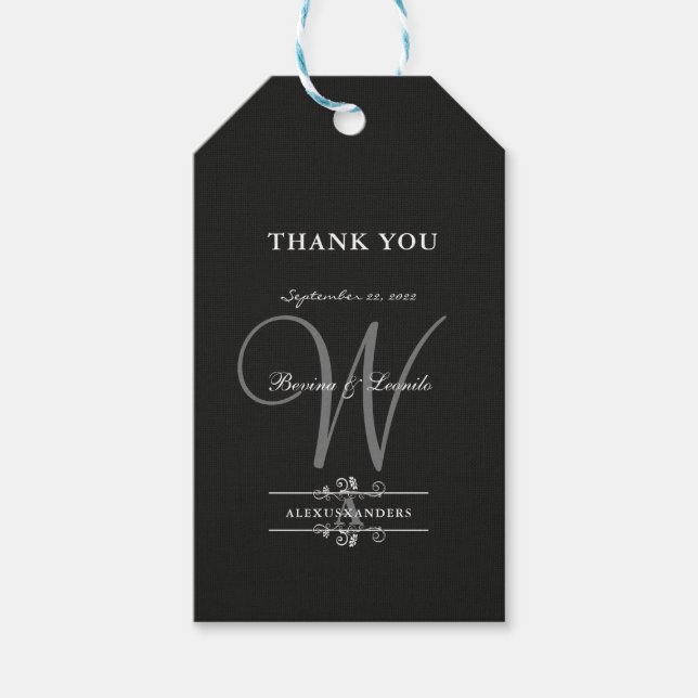 Einfach und elegant: Schwarze Linse mit Monogramm  Geschenkanhänger (Vorderseite)