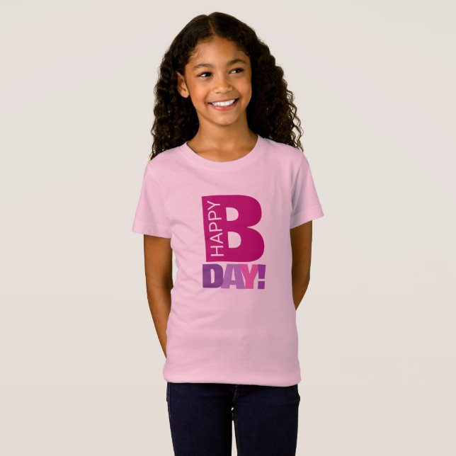 Einfach und lustig Pink Happy Bday Girl Tshirt (Vorne ganz)