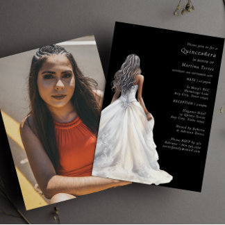 Einfach und modern in Schwarz und Weiß, Quinceañer Einladung