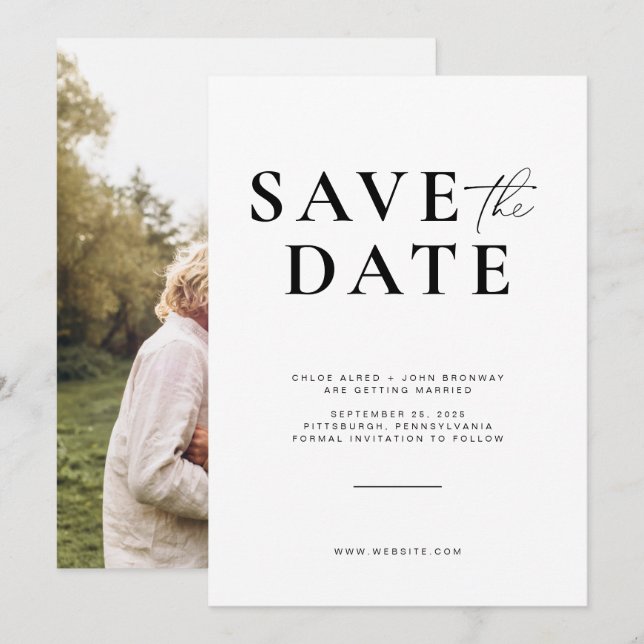 Einfach und modern Save the Date mit Foto Einladung (Vorne/Hinten)