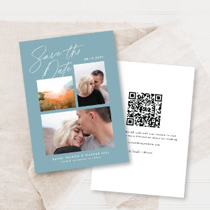 Einfach und stilvoll Blau Drei Foto Handschriftlic Save The Date