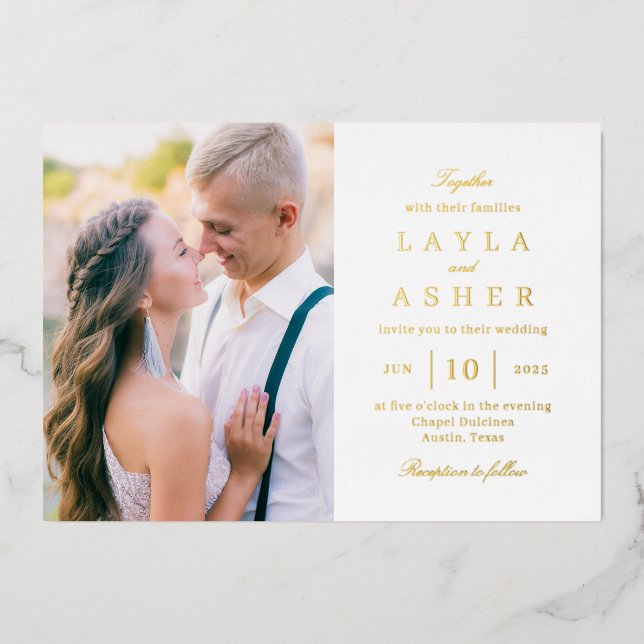 Einfach United Real Foil Foto Hochzeitseinladung Folieneinladung (Vorderseite)