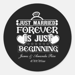 Einfach verheiratet Name Datum Hochzeitsticker hin Runder Aufkleber