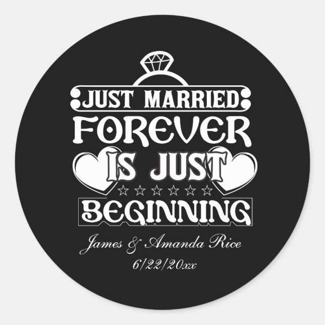 Einfach verheiratet Name Datum Hochzeitsticker hin Runder Aufkleber (Vorderseite)