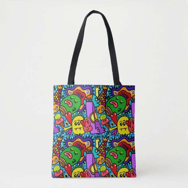 Einfach verrückte, farbenfrohe All-Over-Print-Tasc Tasche (Vorderseite)