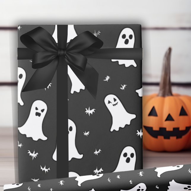 Einfach verzauberte Geister Schwarz-Weiß Halloween Geschenkpapier (Simply Enchanted Ghosts Black And White Halloween Wrapping Paper)