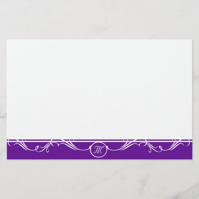 Einfach Verziert Lila Mit Monogramm Briefpapier (Vorderseite)